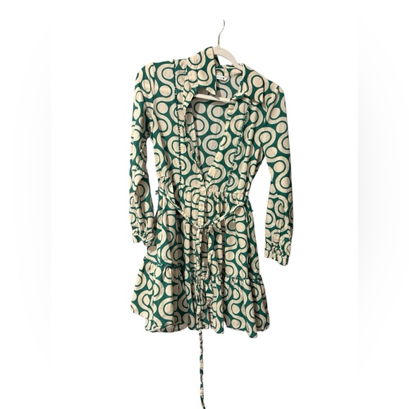 Zara Long-Sleeve Cream & Green Shirt Dress - Picture 2 of 8